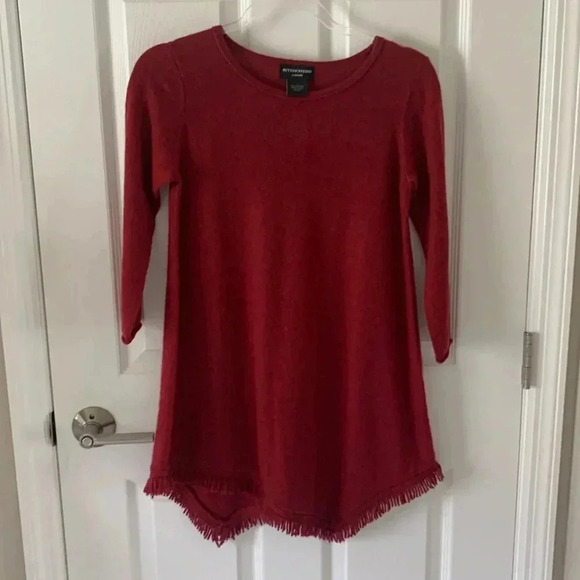 Sutton studio red cashmere sweater with fringed edges tunic length size small - Picture 1 of 8
